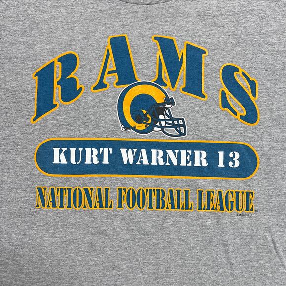 Vintage 90s Joy Athletic Kurt Warner St. Louis Rams NFL T-Shirt Gray Football - Picture 3 of 9